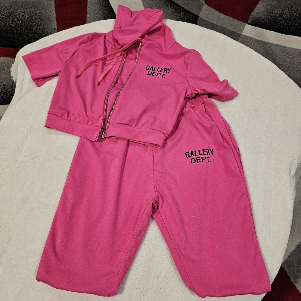 Women's Crop Top Pants Set Pink Size M GUC